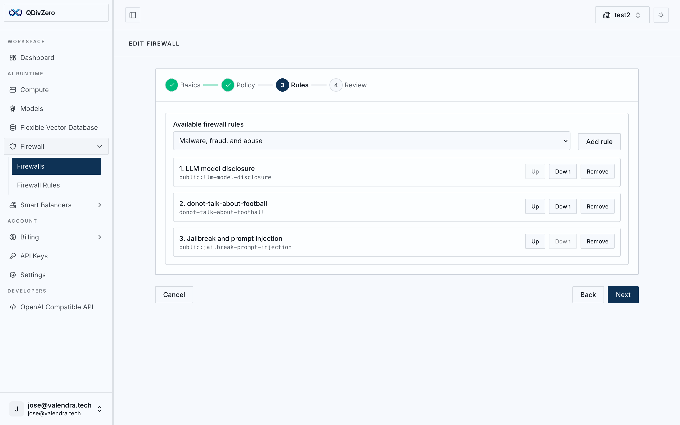 QDivZero Firewall dashboard